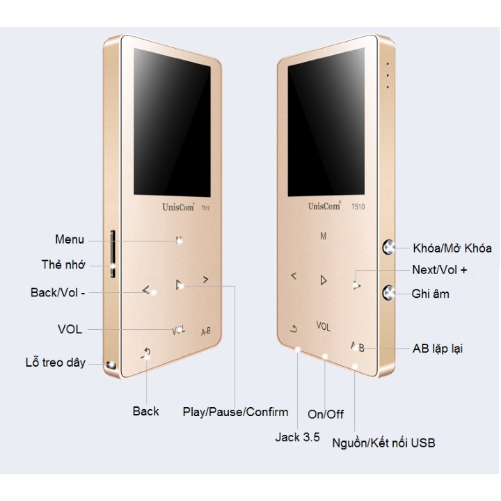 [BẢO HÀNH 1 ĐỔI 1] MÁY NGHE NHẠC MP3 LOSSLESS UNISCOM T510 8GB