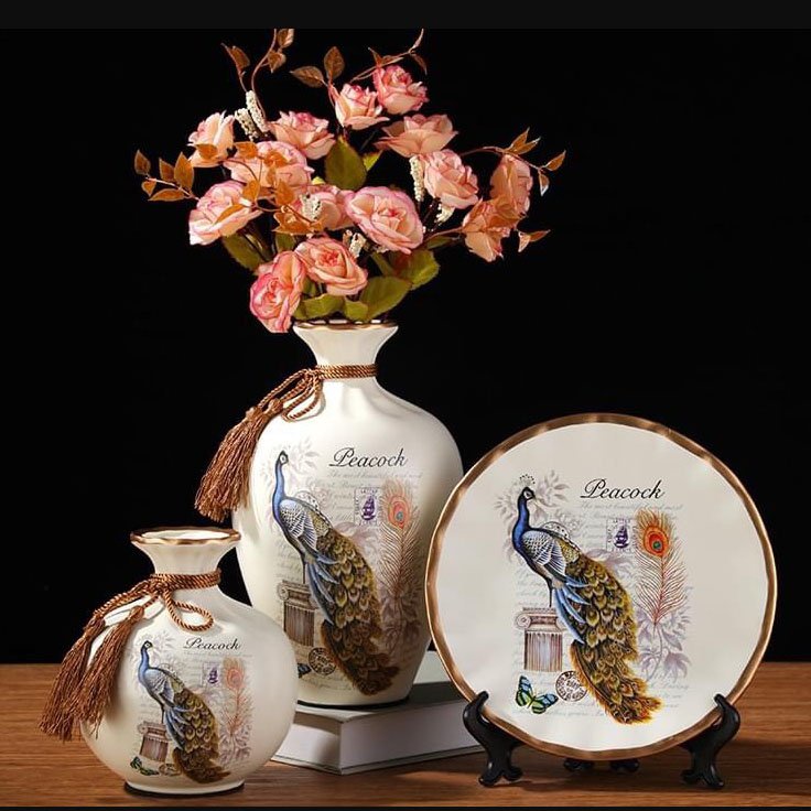 Bộ 3 món bình hoa - lọ hoa trang trí decor hút tài lộc trang trí phòng khách.