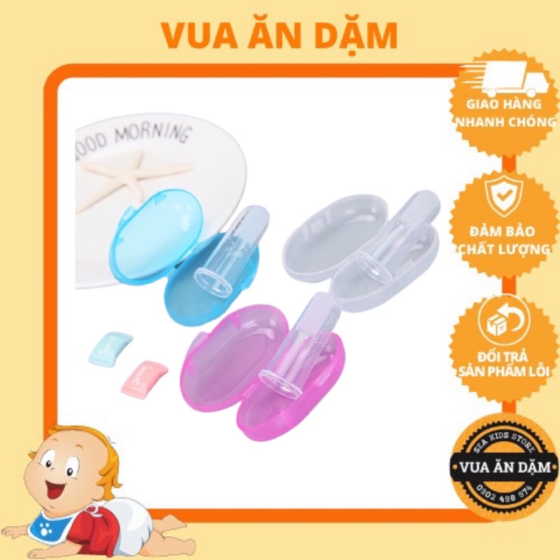 Có hộp Rơ Lưỡi Xỏ Ngón Silicone Vệ Sinh Răng Lưỡi Cho Bé