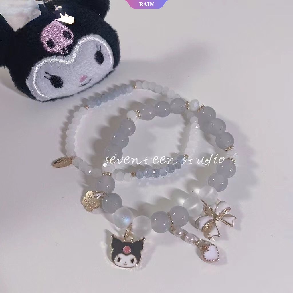 SANRIO Vòng Đeo Tay Chuỗi Hạt Co Giãn Mặt Dây Đôi Hình Cinnamoroll Kuromi My Melody Dễ Thương Dành Cho Nữ