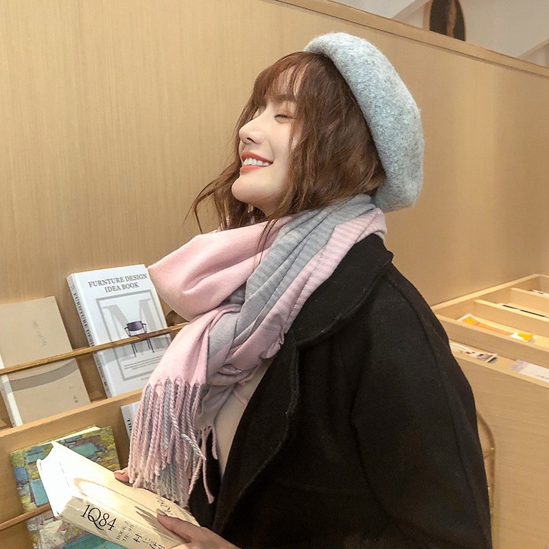 KC03 Khăn choàng nam nữ cashmere phối màu xinh