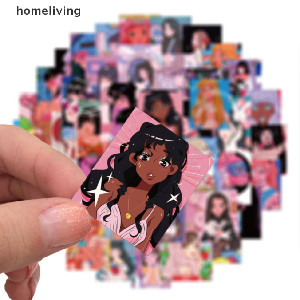 Bộ 50 Miếng Dán Chống Thấm Nước Họa Tiết Hoạt Hình Cô Gái Độc Đáo Trang Trí Sổ Tay /