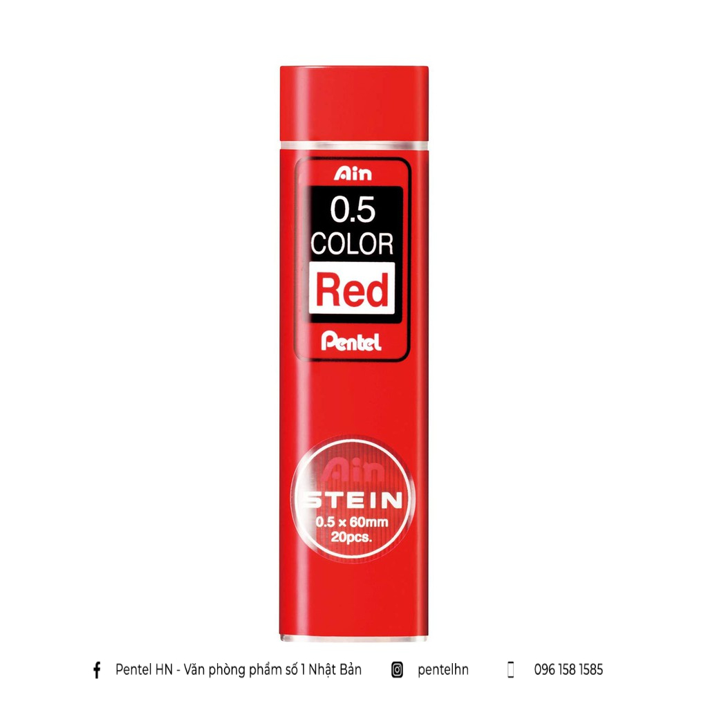 Ruột Chì Kim Pentel Ain Stein 2B Ngòi 0.5mm C275-RD Chì Đỏ và C275-BL Chì Xanh | Cấu Trúc Tổ Ong Siêu Cứng (20 Ruột)