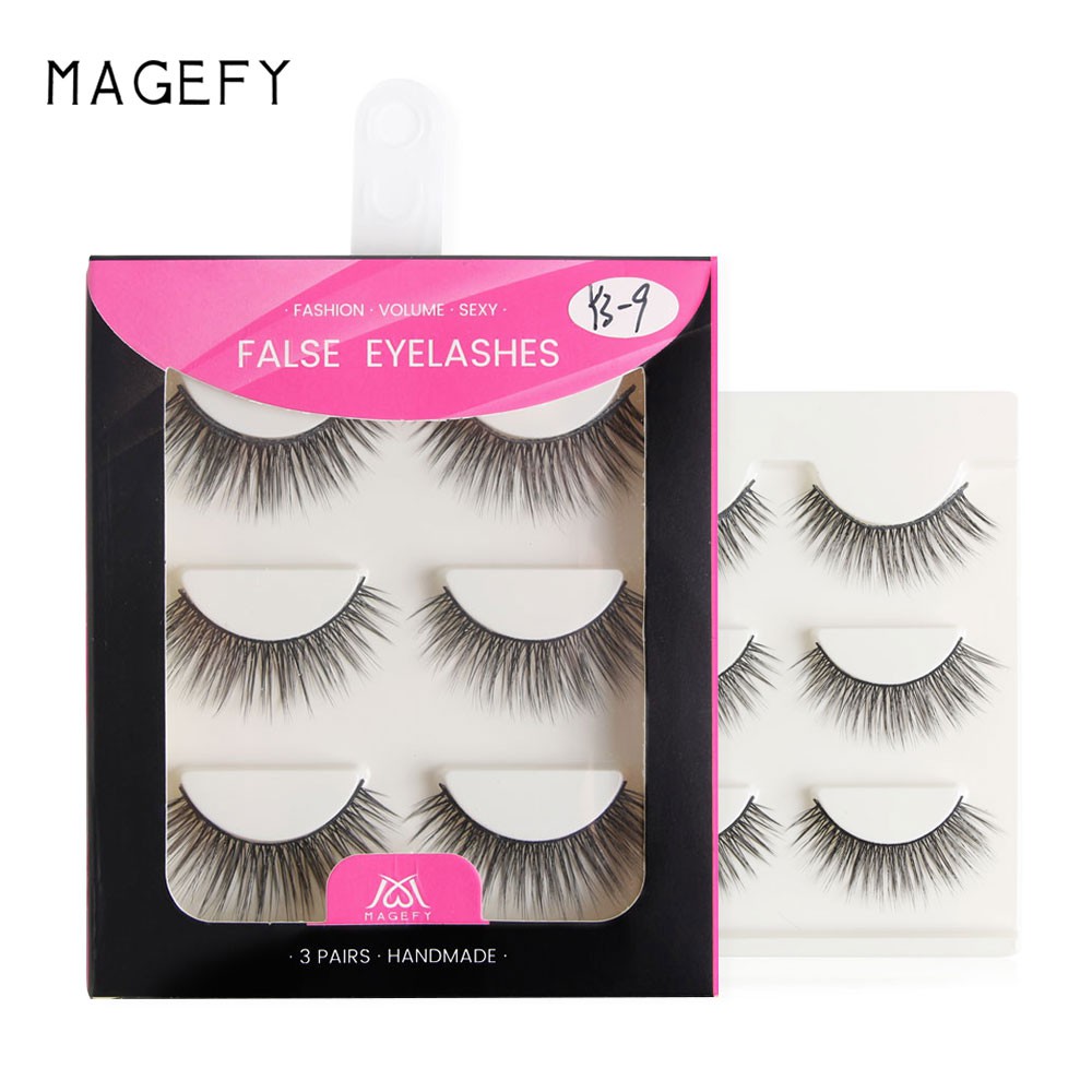 Set 3 cặp lông mi giả MAGEFY thủ công 3D mềm sợi tơ và có độ cong sẵn giúp trông tự nhiên