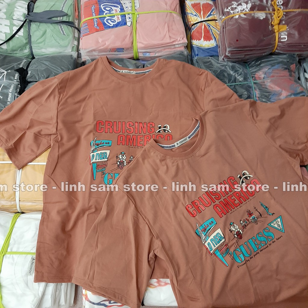 Áo thun tay lỡ nữ freesize phông form rộng Unisex, mặc lớp, nhóm, cặp in chữ Cruise AMERICAN-GUESS màu nâu | BigBuy360 - bigbuy360.vn