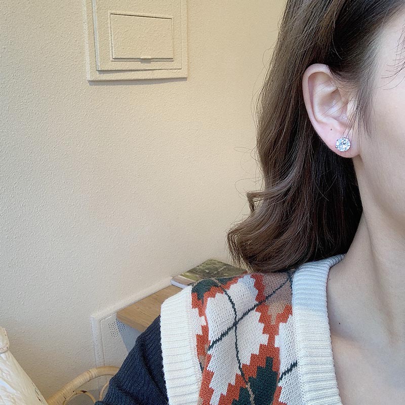 Bông Tai Đính Đá zircon Đơn Giản Phong Cách Hàn Quốc Cho Cặp Đôi