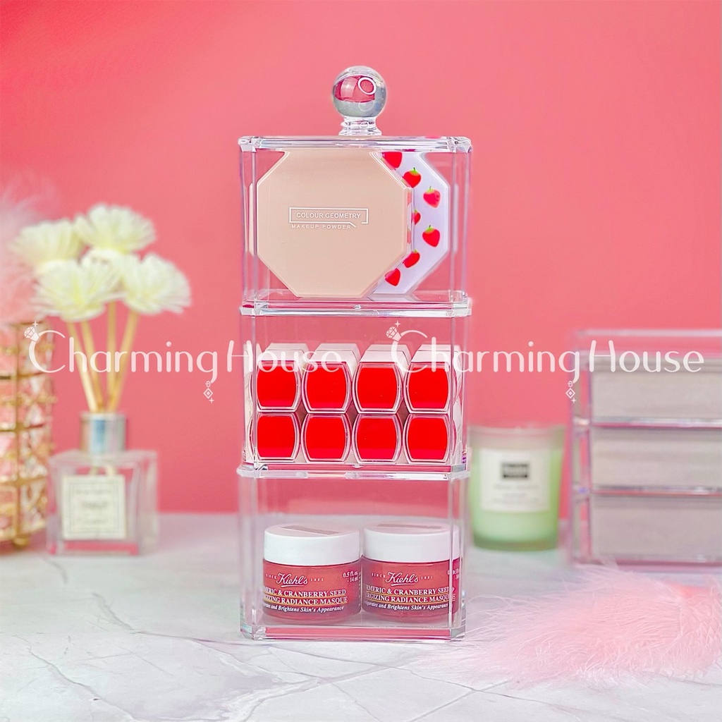 Hộp đựng bông tẩy trang tăm bông 1,2,3 tầng loại vuông