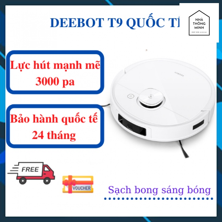 Robot Hút Bụi Lau Nhà Ecovacs DEEBOT T9QUỐC TẾ - Lực Hút Mạnh Mẽ 3000pa, Robot Thông Minh Tỏa Hương Thơm