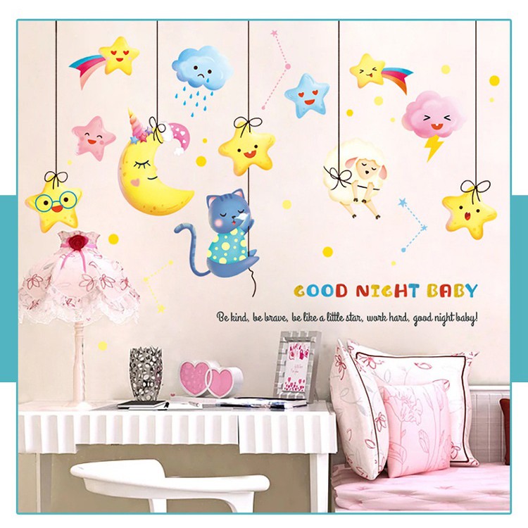 [Mã SKAMPUSHA7 giảm 8% tối đa 50K đơn 250K] Decal dán tường Mặt trăng treo A102 - Decal dán tường Hàn Quốc