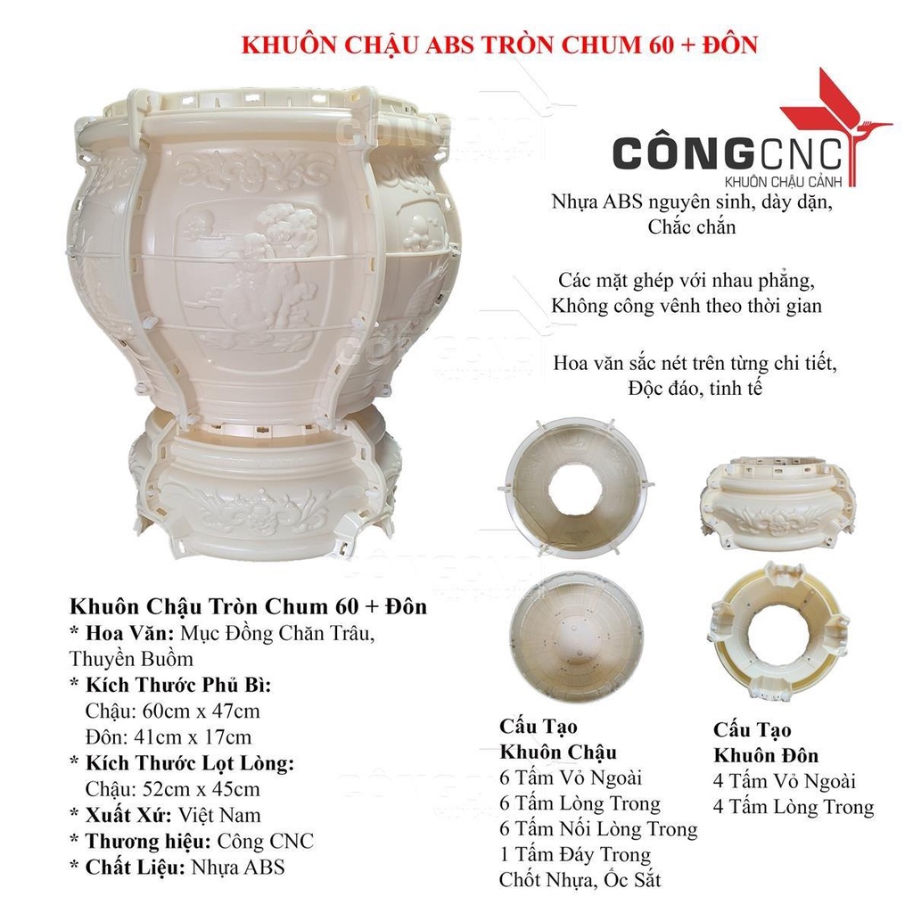 Khuôn chậu tròn chum 60 họa tiết Mục đồng chăn trâu_Thuyền