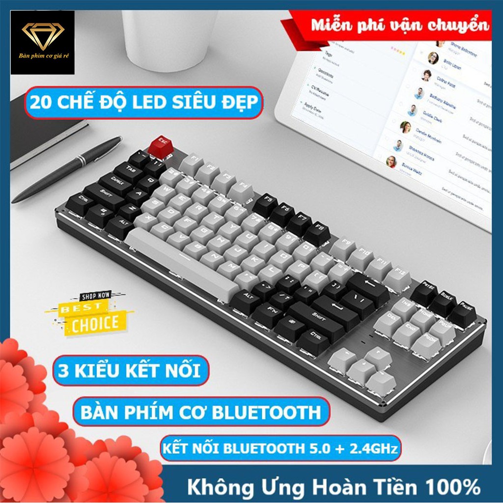 Bàn phím CƠ Bluetooth Không Dây Pin Sạc K950 LED đẹp, phím blue switch cho máy tính pc laptop, điện thoại, máy tính bảng | BigBuy360 - bigbuy360.vn