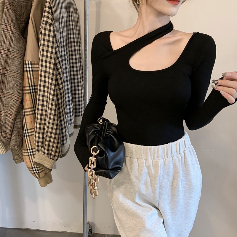 MS6823 Áo thun nữ dài tay vạt chéo cá tính