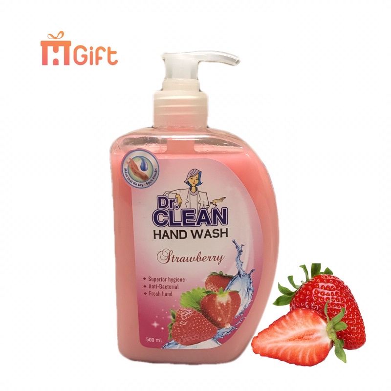 Nước rửa tay,nước rửa tay kháng khuẩn dưỡng da Dr.Clean hương dâu chai 500ml có vòi