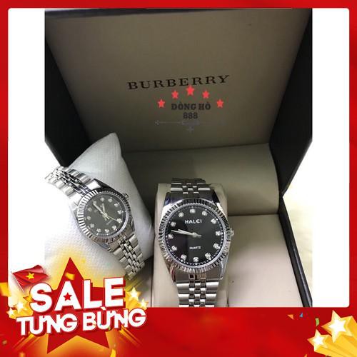 Cặp đồng hồ đôi Halei dây kim loại màu trắng mặt đen chống nước chống xước tuyệt đối 3atm Tony Watch 68 -Hàng nhập khẩu