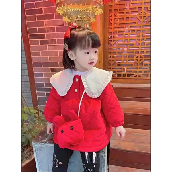 Váy phao quả trám trần bông kèm túi cho bé gái hàng quảng châu