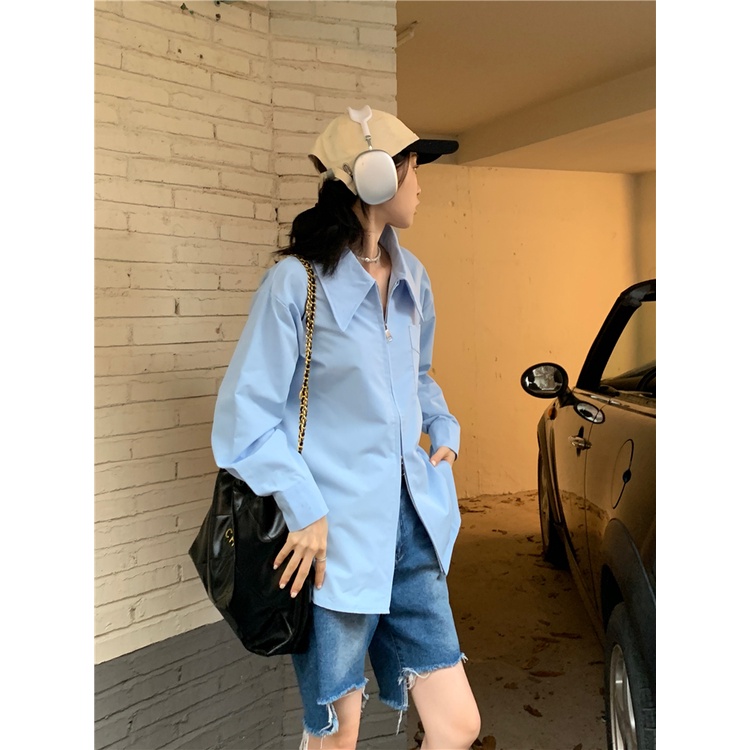 HUANG YOYO  Áo Khoác cardigan Tay Dài Dáng Rộng Màu Trơn Có Khóa Kéo Thời Trang Hàn Quốc Cho Nữ