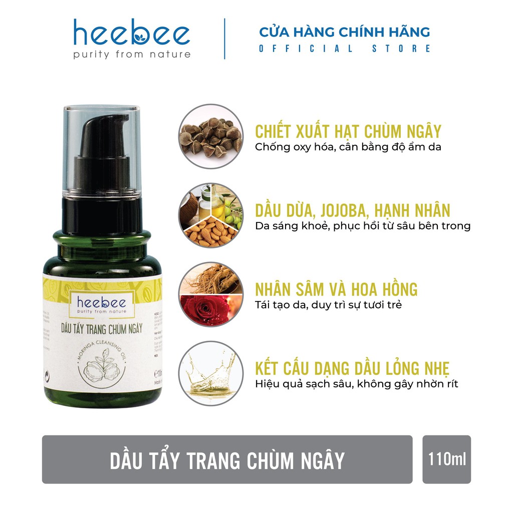 Dầu tẩy trang Hoa Chùm Ngây Heebee sạch sâu, sạch ngừa mụn 110ml