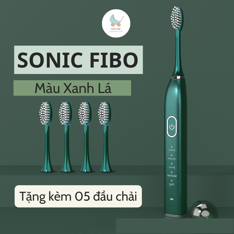 Bàn chải đánh răng điện cao cấp SONIC FIBO, bàn chải điện cho người lớn công nghệ Châu Âu 05 chế độ, bảo hành 06 tháng