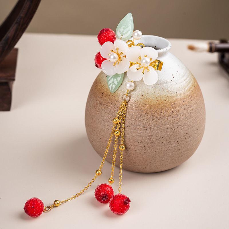 Kẹp Tóc Phối Lông Tua Rua Phong Cách Hanfu Cổ Điển Cho Nữ