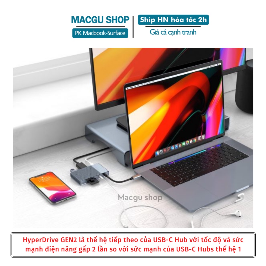 Cổng chuyển/ Hub USB-C 6in1 GEN 2 HyperDrive cho Macbook, Laptop