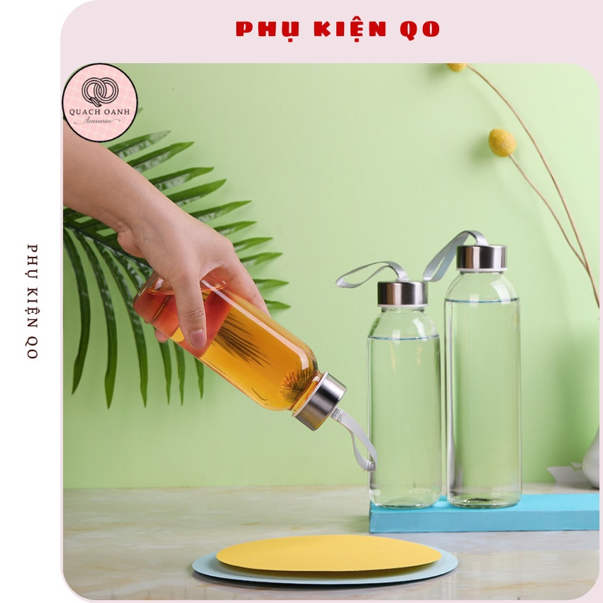 Bình Nước Thủy Tinh Bọc Nhựa Chữ Love 400ML – Họa Tiết Màu Ngẫu Nhiên QO - BN35