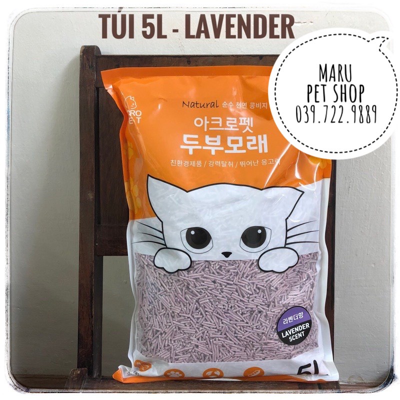 Cát vệ sinh mèo đậu nành ACROPET 5lit - cát Tofu cho mèo đi vệ sinh ( cát xả bồn cầu ), cát mèo Pur