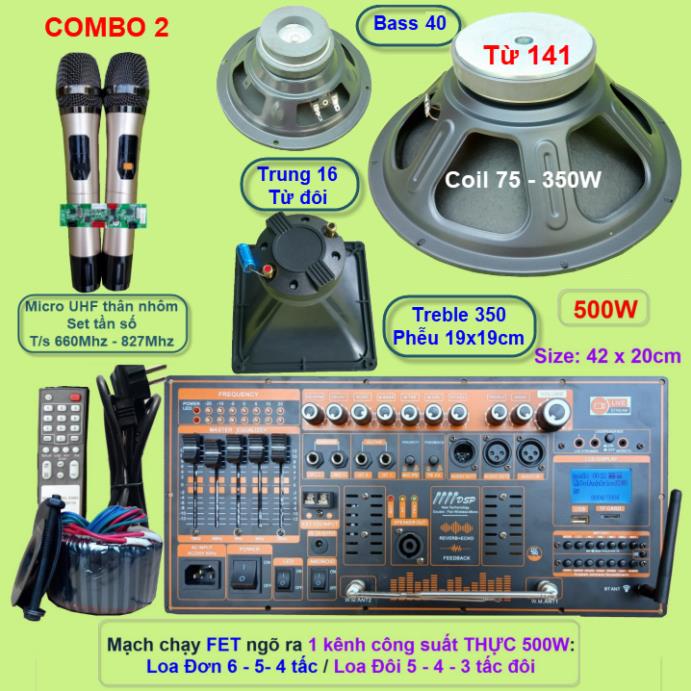 Mạch loa kéo 4 tấc đơn 500W Reverb chống hú DSP Livestream Equalizer 5 Band  kèm 4 tay Micro