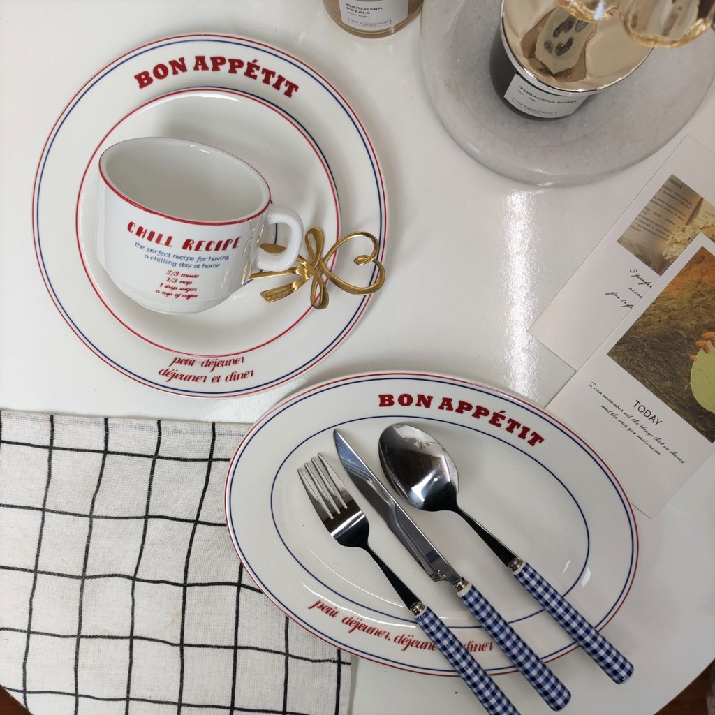 Set đĩa và tách ăn sáng phong cách Pháp sang chảnh chữ BON APPÉTIT