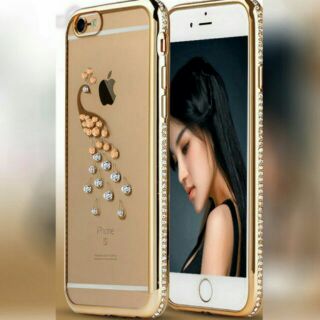 Ốp Dẻo Đính Đá IP5,6,6 plus, 7,7 plus, 8, X Chim Công