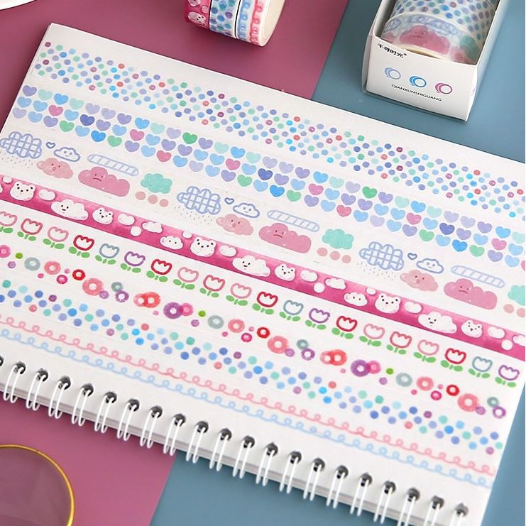 Bộ 3 - 5 cuộn washi tape Chihiro time băng keo sọc trang trí sổ tay | BSW095