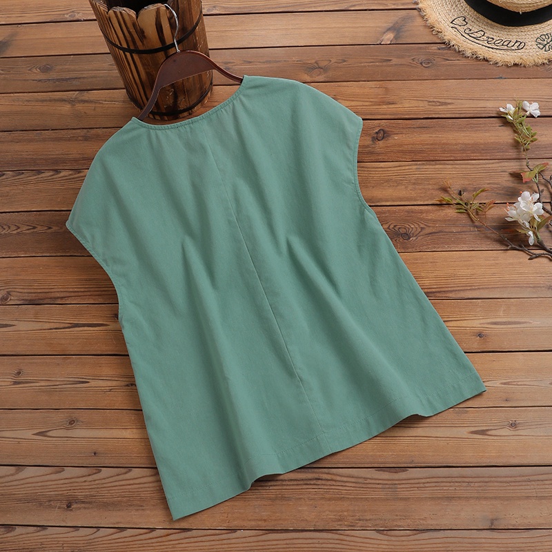 Áo kiểu ZANZEA cho tay dài cổ chữ V màu trơn phong cách cổ điển