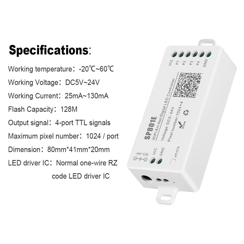 Bảng Điều Khiển Đèn LED Ma Trận Wifi Không Dây SP801E WS2812B WS2811 DC5-24V