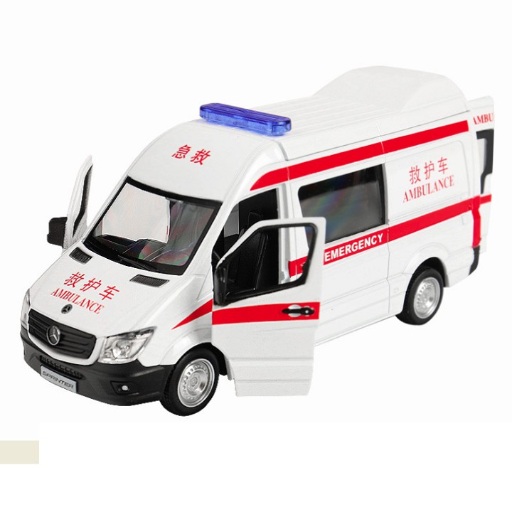 Xe cứu thương RMZ city car mô hình xe ô tô tỉ lệ 1:36 bằng kim loại mở được các cửa đồ chơi trẻ em