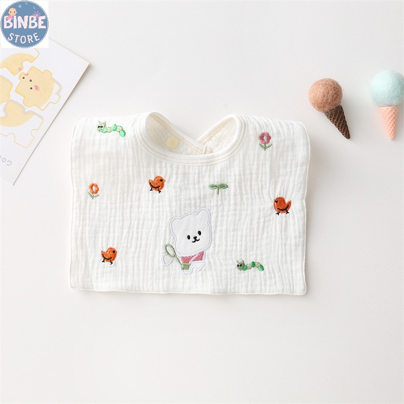 Yếm cho bé yếm xô 4 lớp organic hoạ tiết thêu xinh xắn cho trẻ từ 0-2 tuổi Binbestore