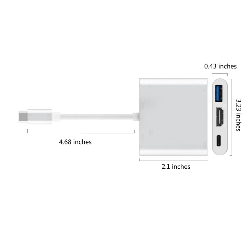 Cổng Sạc Đa Năng 3 Trong 1 Cổng USB 3.0 Type C Sang HDMI USB-C 4K Cho IOS Android