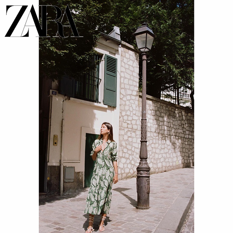 Zara Đầm midi Giả Hai Lớp In Họa Tiết Thời Trang Mùa Hè Cho Nữ