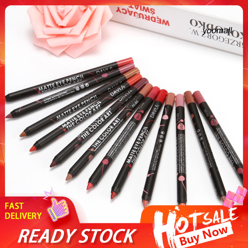 [Hàng mới về] Chì Kẻ Môi 12 Màu Tùy Chọn Chống Nước Lâu Trôi Trang Điểm Thời Trang