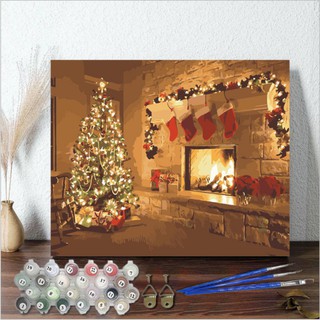 Tranh sơn dầu số hóa tô màu theo số noel mùa đông ông già tuyết MiMi Art NE9004 Full phụ kiện tặng băng dính