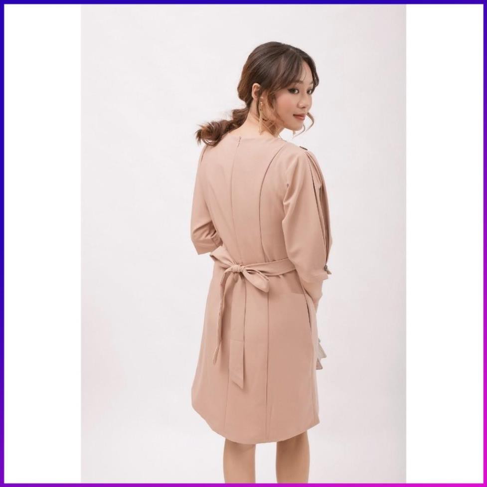 Đầm Nữ Cổ Tròn Tay Lỡ Màu Da Xếp Ly Dây Đai Eo Nút Dừa Tà A Có Nhiều Size | BigBuy360 - bigbuy360.vn