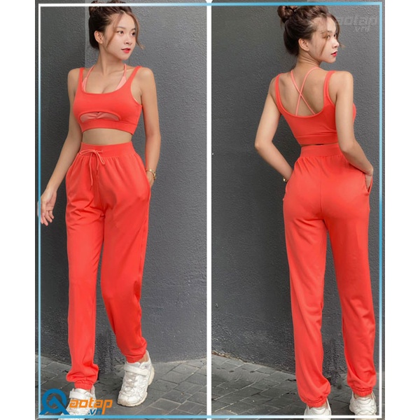 Set áo bra 2 lớp phối quần Jogger 2 túi hông tập gym, thể thao siêu xinh