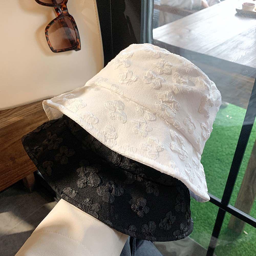 LILYES Nón Bucket Màu Sắc Tinh Khiết Thêu Hoa Phong Cách Hàn Quốc Cho Nữ