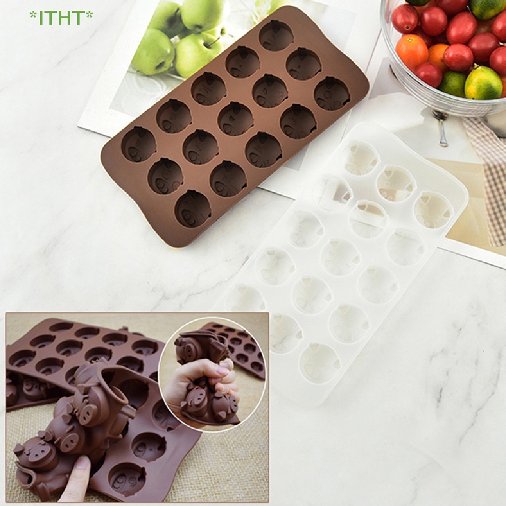 Khuôn Làm Bánh Quy / Xà Phòng / Sô Cô La 15 Lỗ Hình Chú Heo Ngộ Nghĩnh Mới