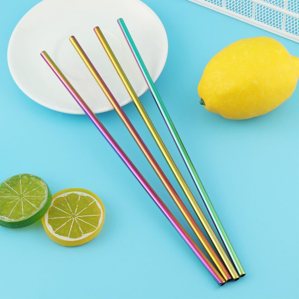 Set 4/6/8 Ống Hút Bằng Thép Không Gỉ Có Thể Tái Sử Dụng Kèm Cọ Vệ Sinh