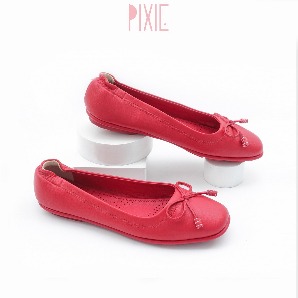 Giày Búp Bê Mũi Vuông Đế Âm Da Mềm Nơ Nhỏ Màu Đỏ Pixie P019