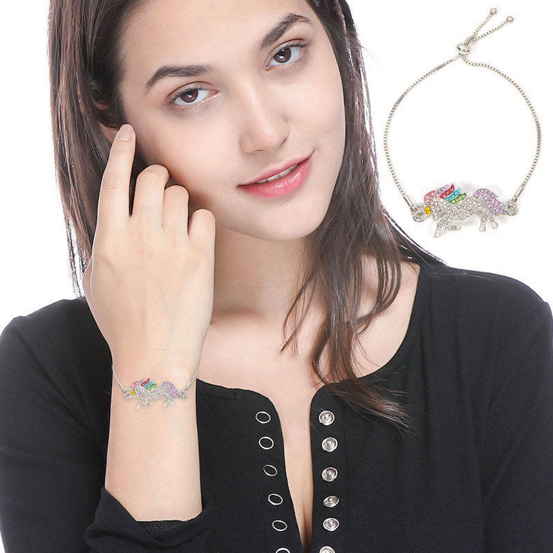 1 Vòng Tay Nữ Hình Ngựa Một Sừng Đính Đá Pha Lê May Mắn