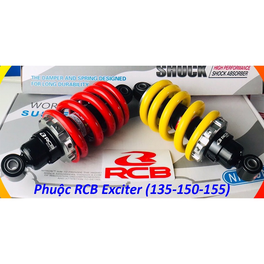 Phuộc RCB gắn Xe Ex135 Ex150 Ex155. nhiều màu lựa chọn, sang trọng, độ nhúng êm, giảm sóc tốt. Lắp như Zin, không độ chế