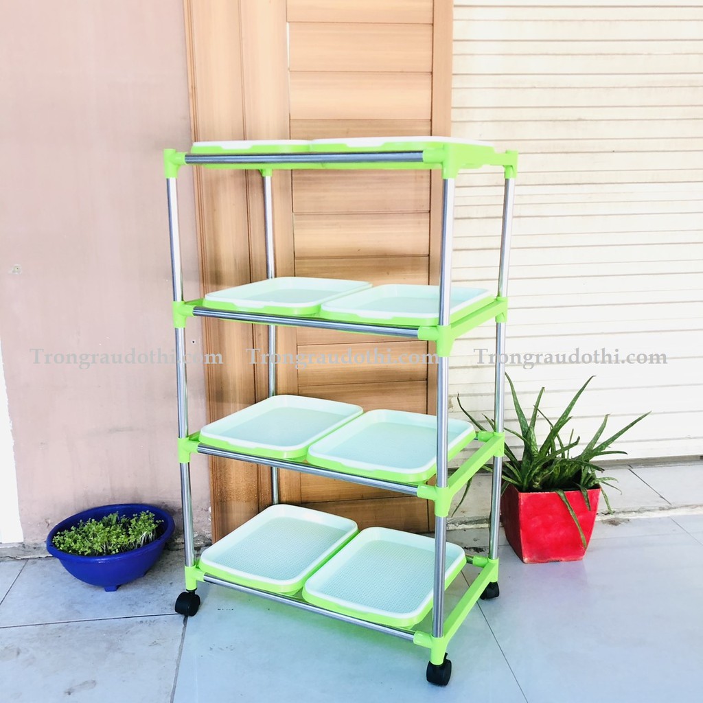 (TẶNG 0.5KG HẠT GIỐNG RAU MẦM ĐẬU HÀ LAN + 1 VÒI XỊT) Bộ trồng rau mầm 4 tầng 8 chậu