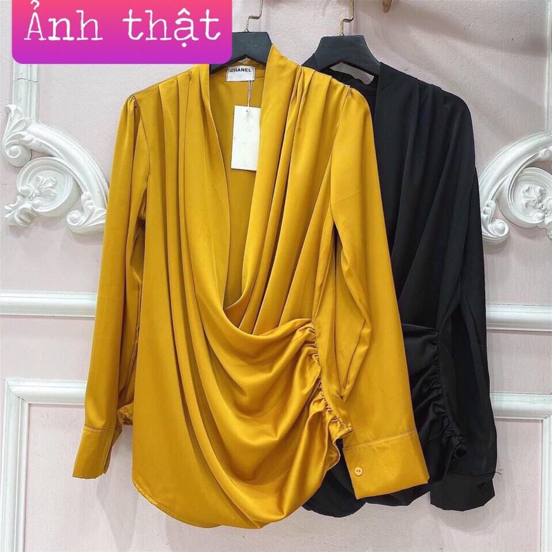 Áo sơ mi lụa nhún 2 màu dành cho nữ