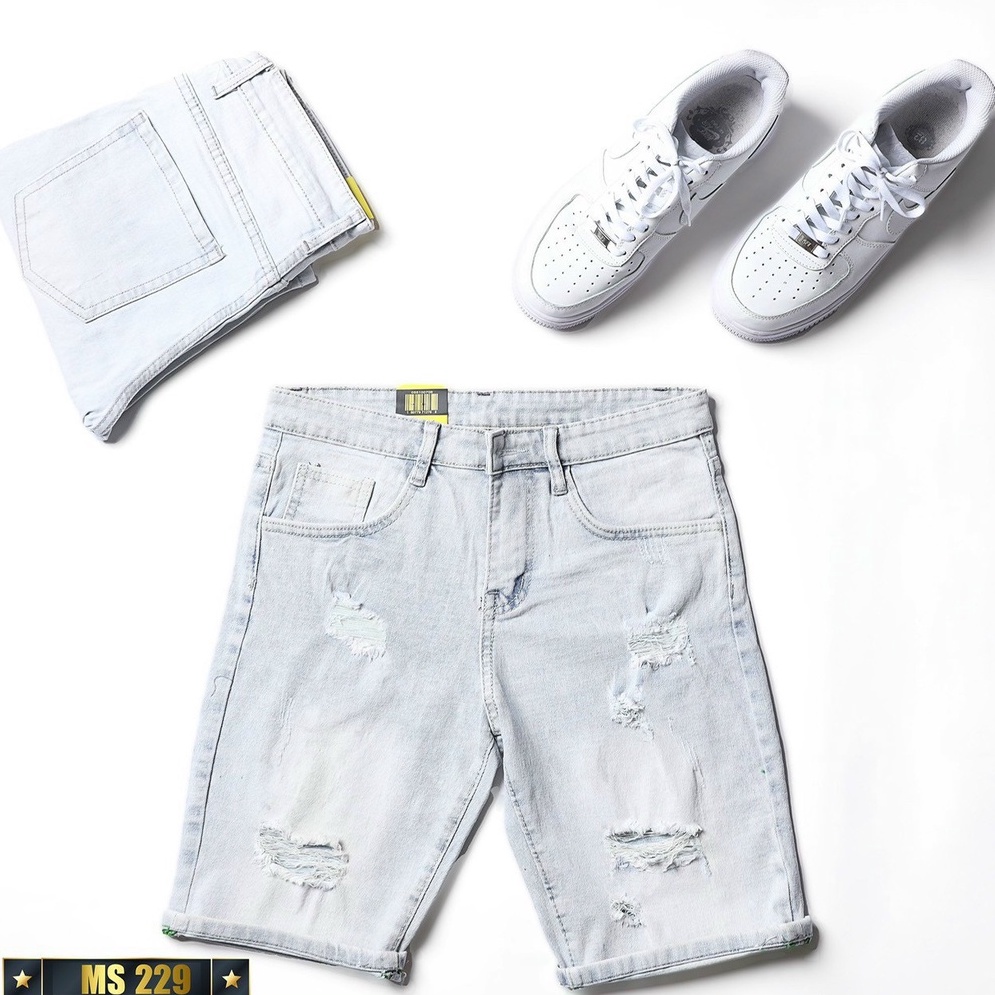 Quần short rin nam co giãn chất bò OBOKFASHION màu xanh nhạt rách dễ phối đồ cao cấp phong cách hàn quốc QJN229