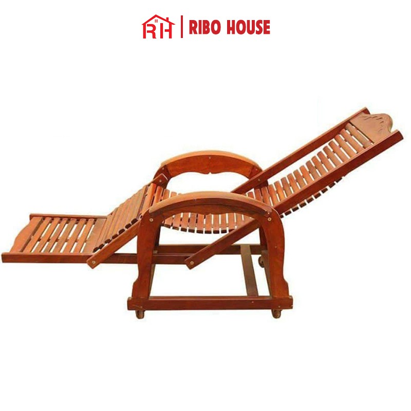 Ghế thư giãn RIBO HOUSE gỗ LIM đa năng vừa dùng để tựa lưng đọc sách và ngả lưng ngủ có bánh xe dễ dàng di chuyển RIB187